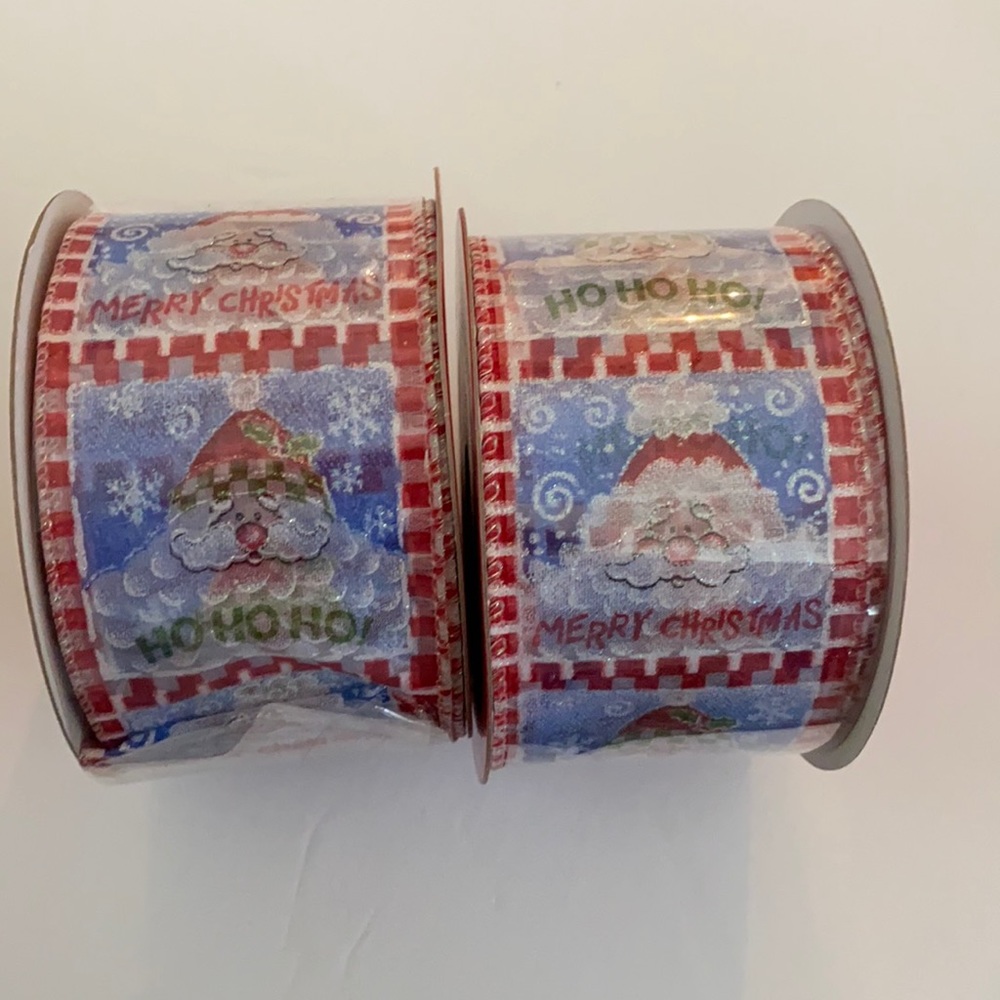 2 mega rolls Santa ribbon wired edge sheer glitter